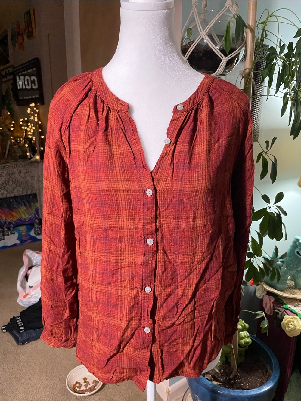 Universal Thread Red Plaid Button-Down Blouse